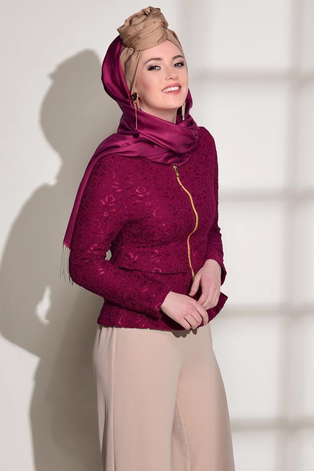 Vêtements hijab  GUIPURED ZIPPER DETAIL BLOUSE 612  - TRENDTESETTÜR