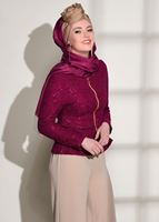Hijab clothing CLARET RED GUIPURED ZIPPER DETAIL BLOUSE 612 