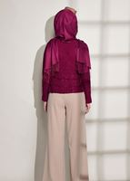 Hijab clothing CLARET RED GUIPURED ZIPPER DETAIL BLOUSE 612 