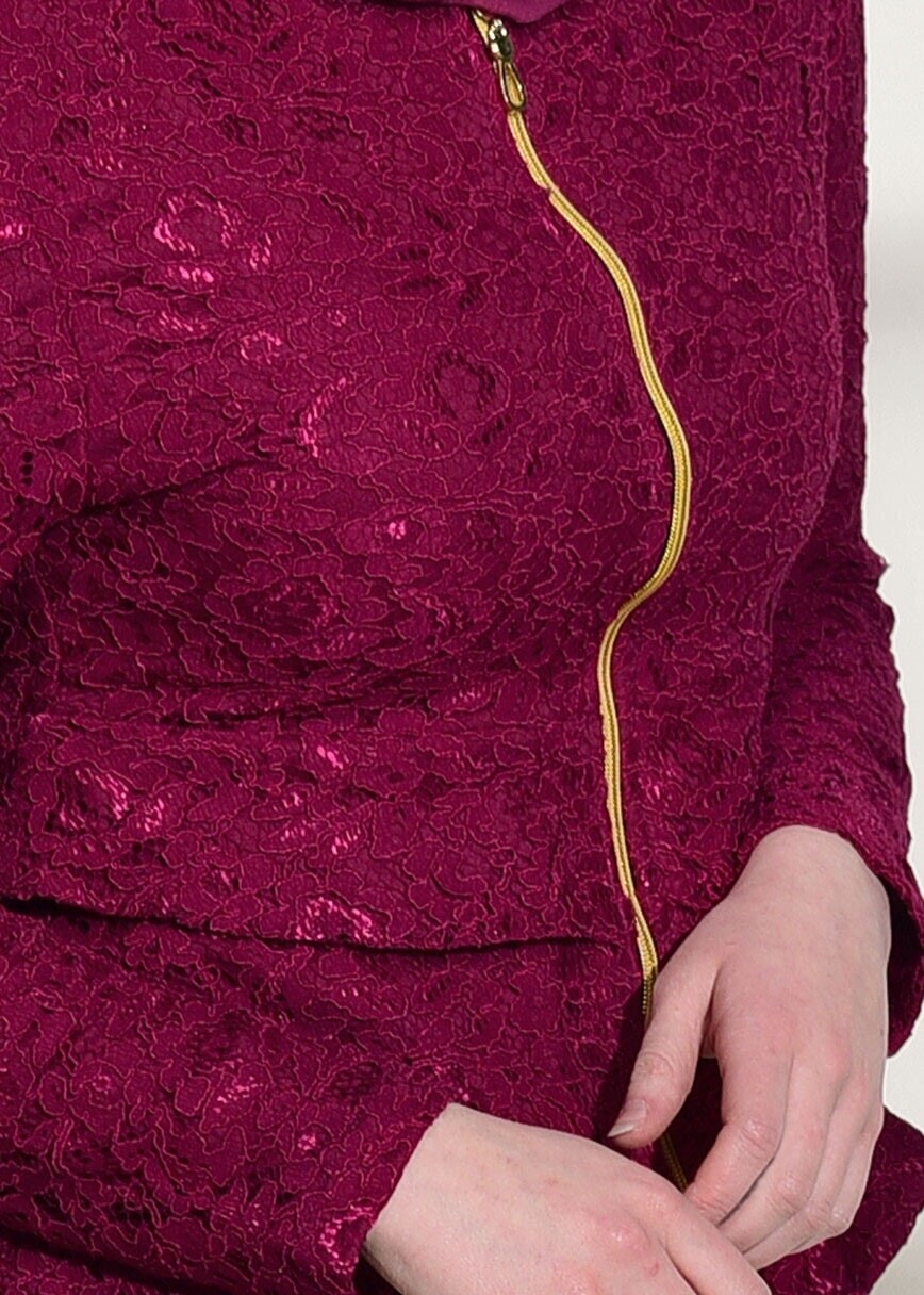 Hijab clothing CLARET RED GUIPURED ZIPPER DETAIL BLOUSE 612 