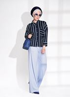 Vêtements hijab BLEU MARINE T 0805 Bsm-Çizgi Desenli Bluz