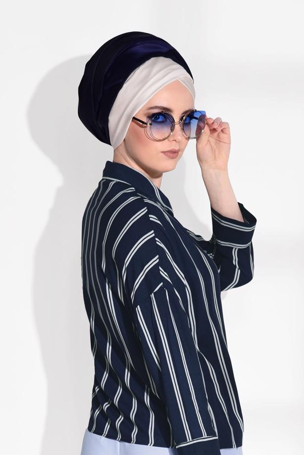 Vêtements hijab  T 0805 Bsm-Çizgi Desenli Bluz - TRENDTESETTÜR
