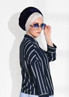 Vêtements hijab BLEU MARINE T 0805 Bsm-Çizgi Desenli Bluz