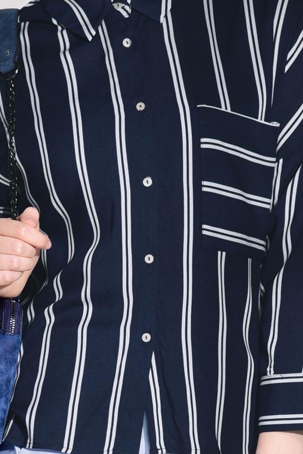 Vêtements hijab  T 0805 Bsm-Çizgi Desenli Bluz - TRENDTESETTÜR