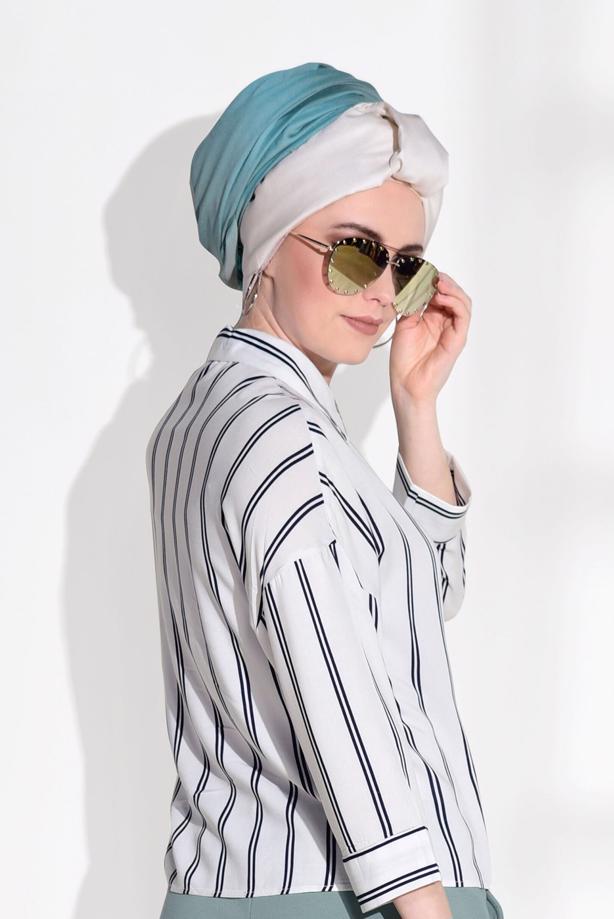 Vêtements hijab  T 0805 Bsm-Çizgi Desenli Bluz - TRENDTESETTÜR