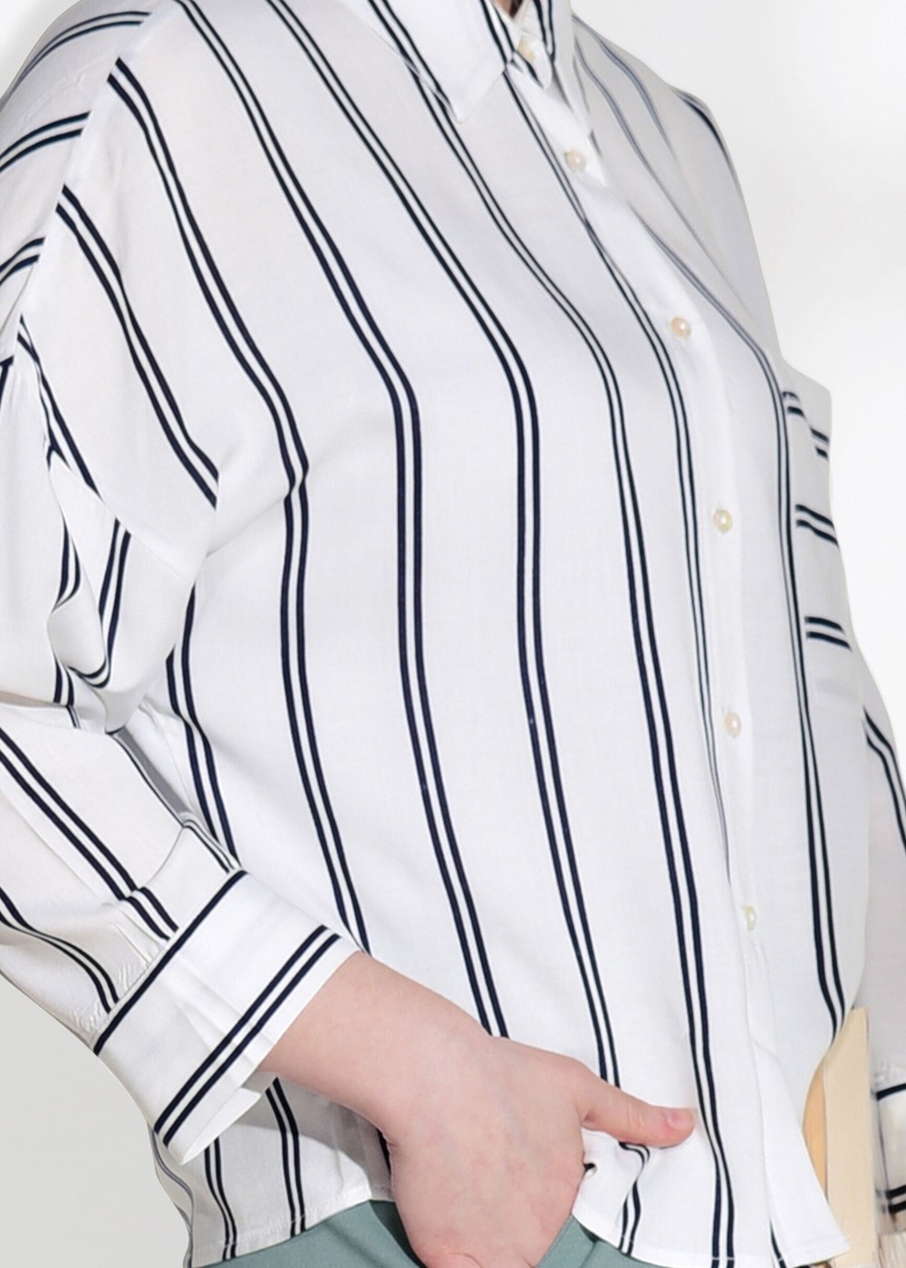 Hijab clothing ECRU T 0805 Bsm-Çizgi Desenli Bluz