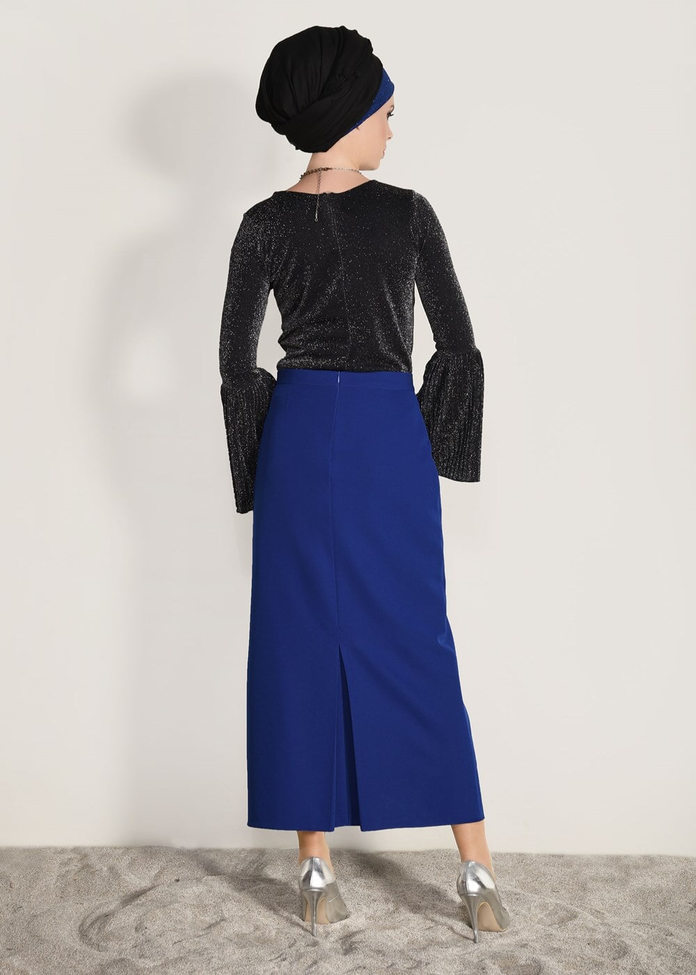 Tesettür giyim SİYAH T 1198 Mısra- Pilise Detaylı Bluz