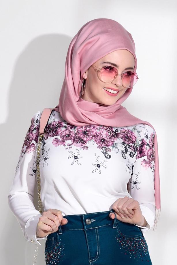 Tesettür giyim  ÇİÇEK DESENLİ BLUZ 1506  - TRENDTESETTÜR
