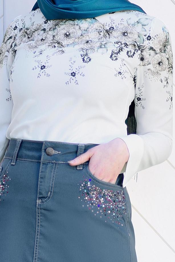 Tesettür giyim  ÇİÇEK DESENLİ BLUZ 1506  - TRENDTESETTÜR