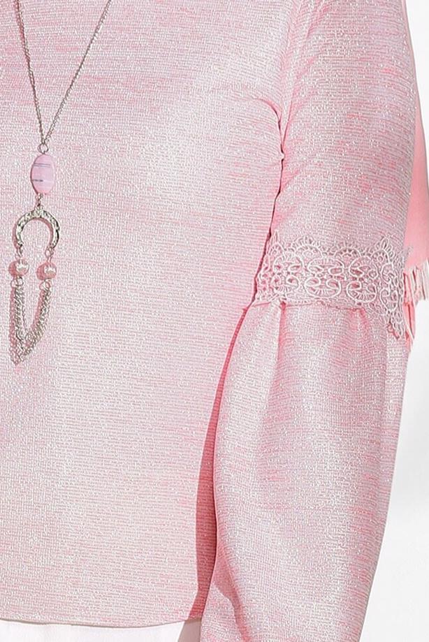 Tesettür giyim  GÜPÜR DETAYLI SİMLİ BLUZ 3208  - TRENDTESETTÜR