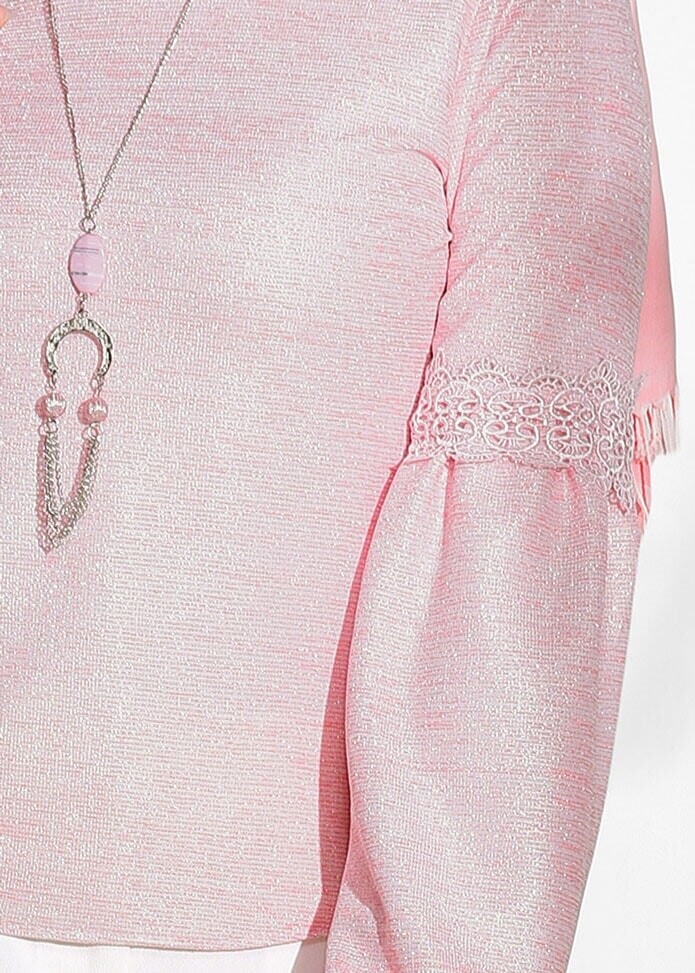 Tesettür giyim PUDRA GÜPÜR DETAYLI SİMLİ BLUZ 3208 