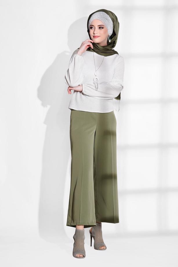 Tesettür giyim  GÜPÜR DETAYLI SİMLİ BLUZ 3208  - TRENDTESETTÜR