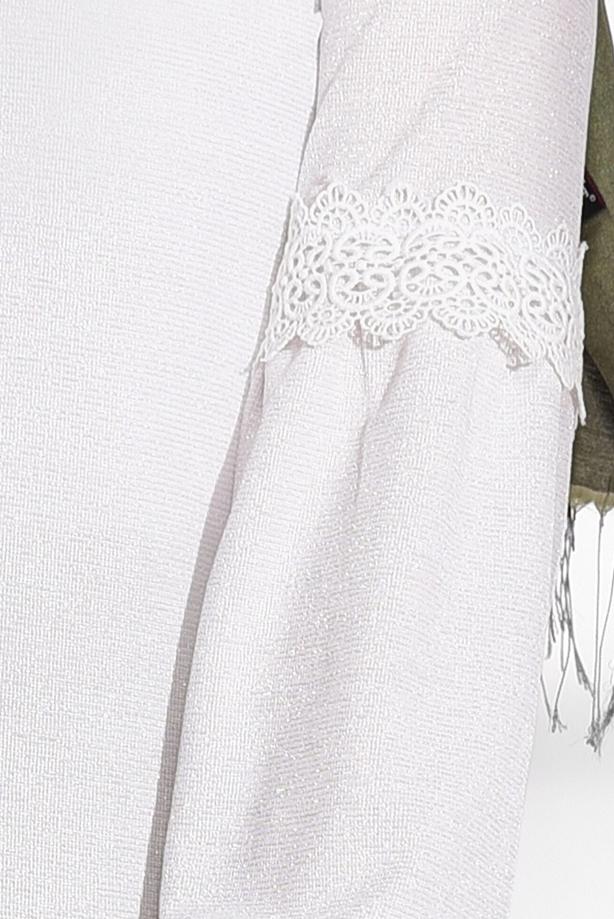 Tesettür giyim  GÜPÜR DETAYLI SİMLİ BLUZ 3208  - TRENDTESETTÜR