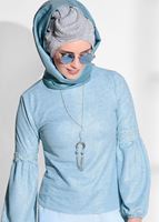 Tesettür giyim YEŞİL GÜPÜR DETAYLI SİMLİ BLUZ 3208 