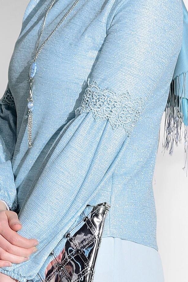 Tesettür giyim  GÜPÜR DETAYLI SİMLİ BLUZ 3208  - TRENDTESETTÜR