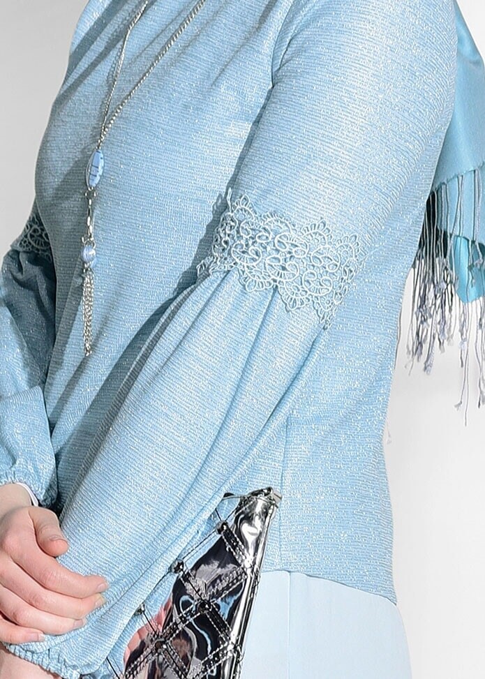 Tesettür giyim YEŞİL GÜPÜR DETAYLI SİMLİ BLUZ 3208 