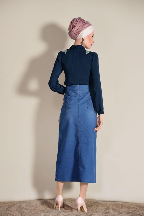 Tesettür giyim  ÜÇ BOYUTLU ÇİÇEK DETAYLI BLUZ 3808 - TRENDTESETTÜR