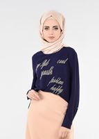 Tesettür giyim LACİVERT YAZI DETAYLI BİSİKLET YAKA BLUZ 4106 