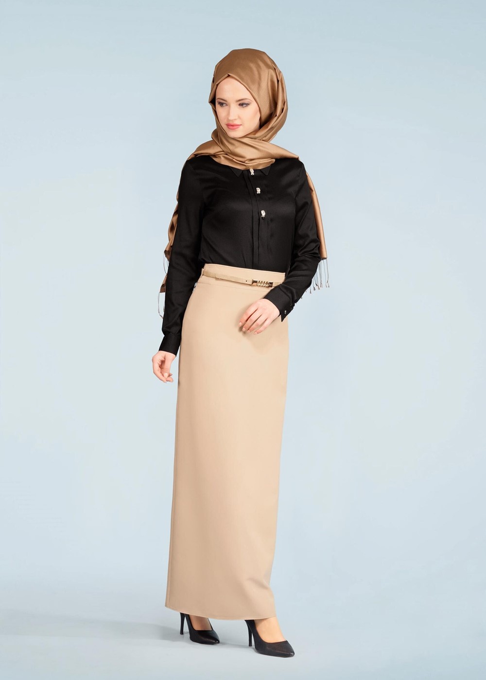 Tesettür giyim SİYAH TAŞLI DÜĞME DETAYLI BLUZ 4191 