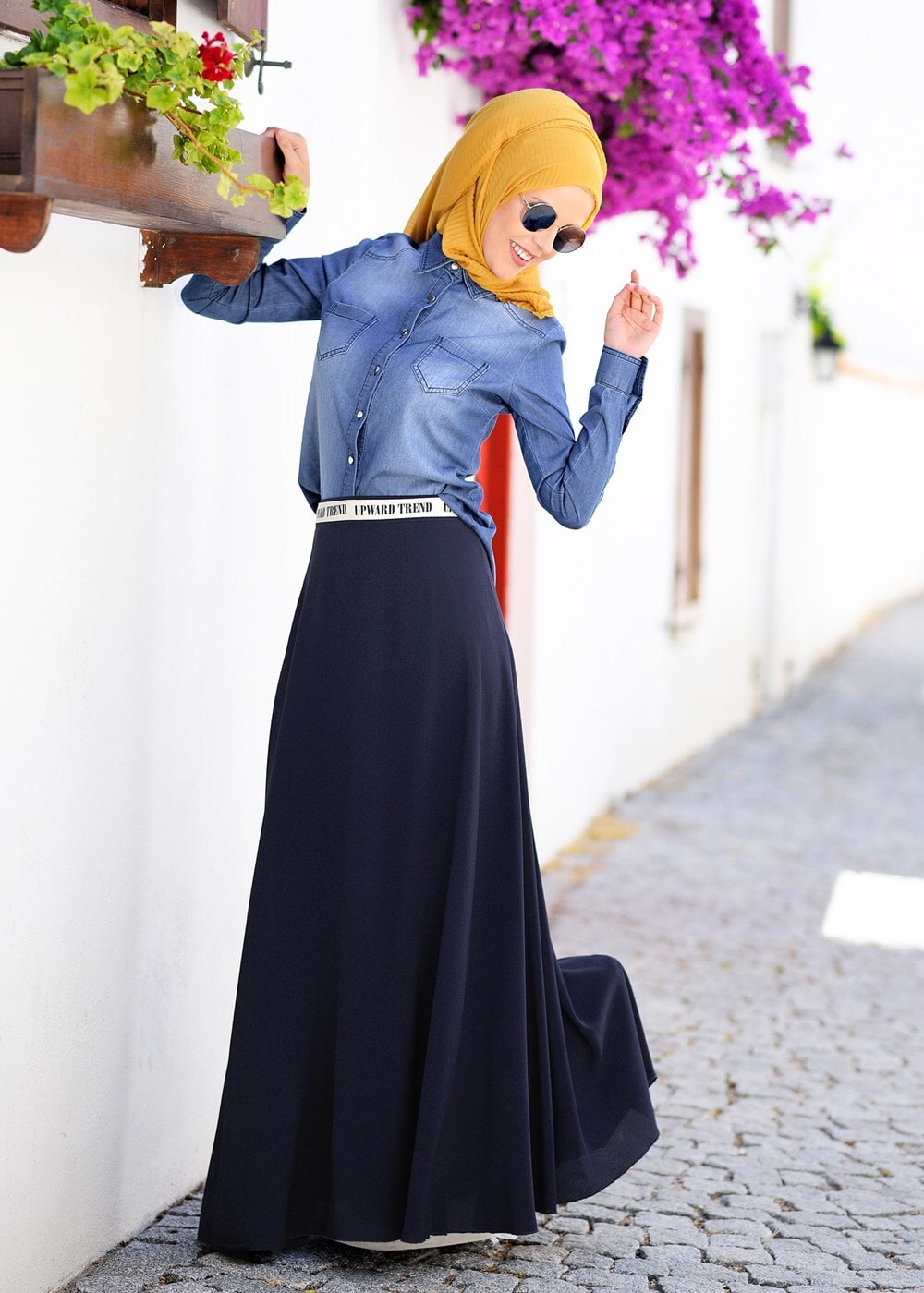 Tesettür giyim LACİVERT CEP DETAYLI DENİM BLUZ 4259