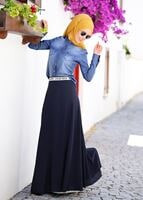 Tesettür giyim LACİVERT CEP DETAYLI DENİM BLUZ 4259