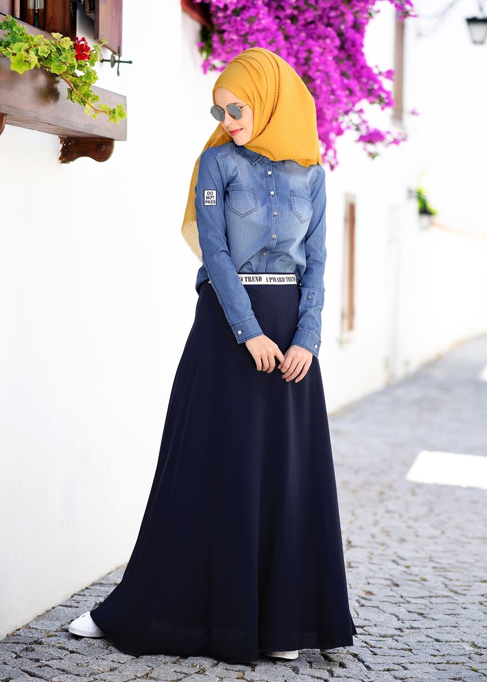 Tesettür giyim LACİVERT CEP DETAYLI DENİM BLUZ 4259