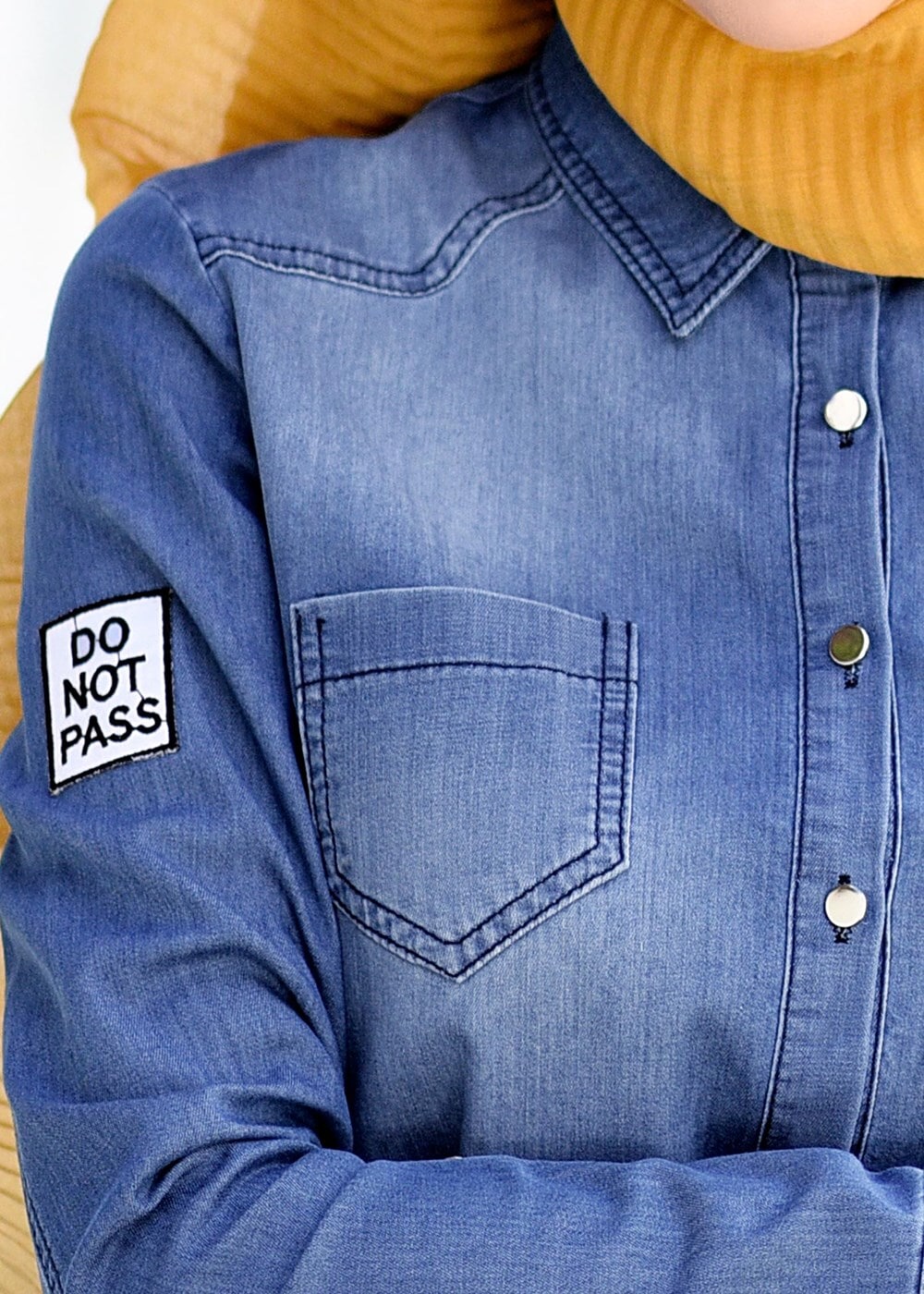 Tesettür giyim LACİVERT CEP DETAYLI DENİM BLUZ 4259