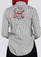 Tesettür giyim SİYAH ÇİZGİLİ CEP DETAYLI BLUZ 4382 