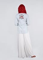 Tesettür giyim MAVİ ÇİZGİLİ CEP DETAYLI BLUZ 4382 