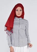 Tesettür giyim LACİVERT ÇİZGİLİ CEP DETAYLI BLUZ 4382 