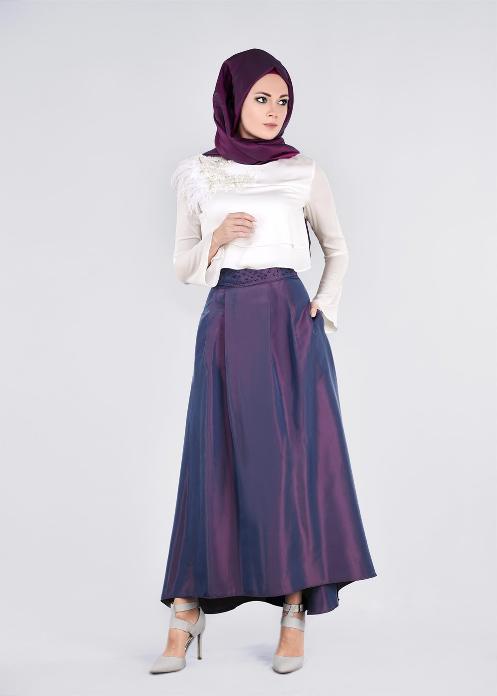 Tesettür giyim KREM NAKIŞ DETAYLI BLUZ 4416 