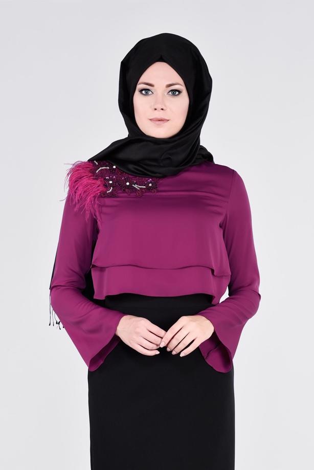 Vêtements hijab  EMBROIDERY DETAIL BLOUSE 4416   - TRENDTESETTÜR