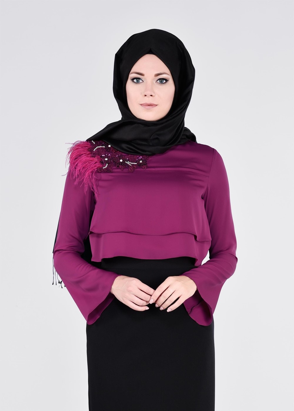Vêtements hijab POURPRE BLOUSE DÉTAILLÉE DE BRODERIE 4416