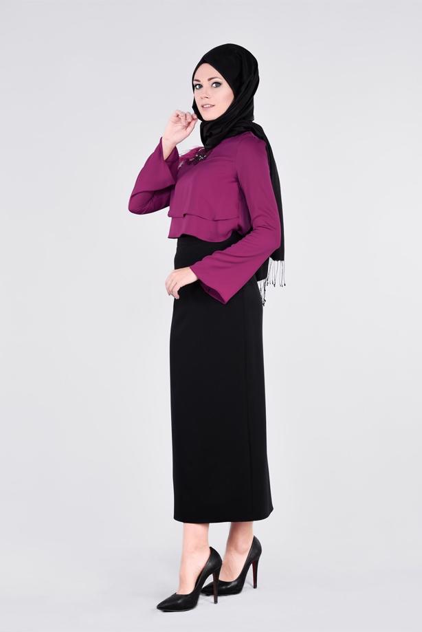 Vêtements hijab  EMBROIDERY DETAIL BLOUSE 4416   - TRENDTESETTÜR