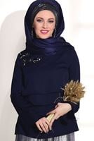 Tesettür giyim LACİVERT NAKIŞ DETAYLI BLUZ 4416 