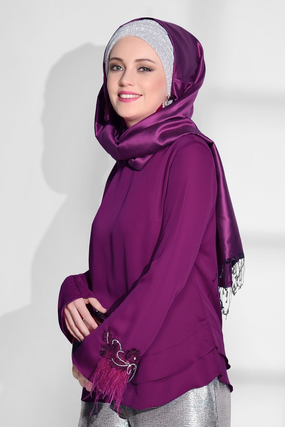 Tesettür giyim MOR NAKIŞ DETAYLI BLUZ 4417 