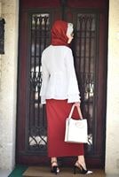 Tesettür giyim KREM KOLLARI VOLANLI GÜPÜR DETAYLI BLUZ 4420 