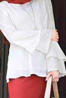 Tesettür giyim KREM KOLLARI VOLANLI GÜPÜR DETAYLI BLUZ 4420 