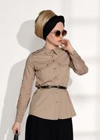 Tesettür giyim KAHVE ZIMBA DETAYLI SPOR BLUZ 4424