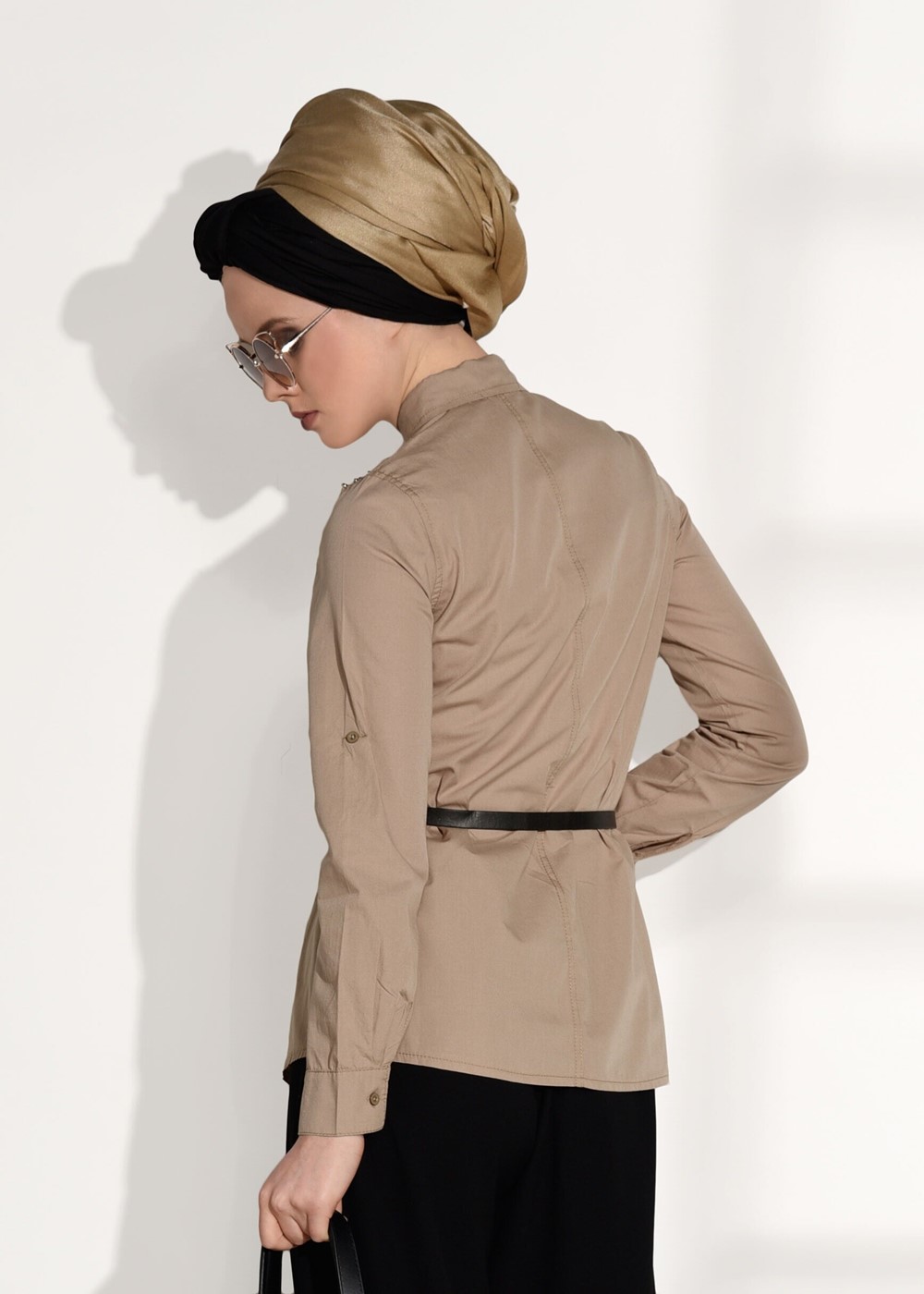 Tesettür giyim KAHVE ZIMBA DETAYLI SPOR BLUZ 4424