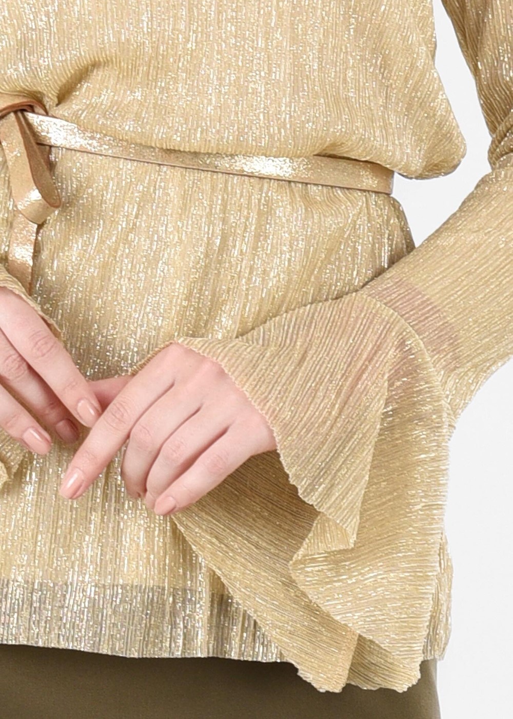 Tesettür giyim ALTIN KOLLARI VOLANLI SİMLİ BLUZ 4526