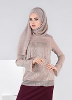 Tesettür giyim PUDRA SİMLİ KUMAŞ VOLANLI BLUZ 4527 