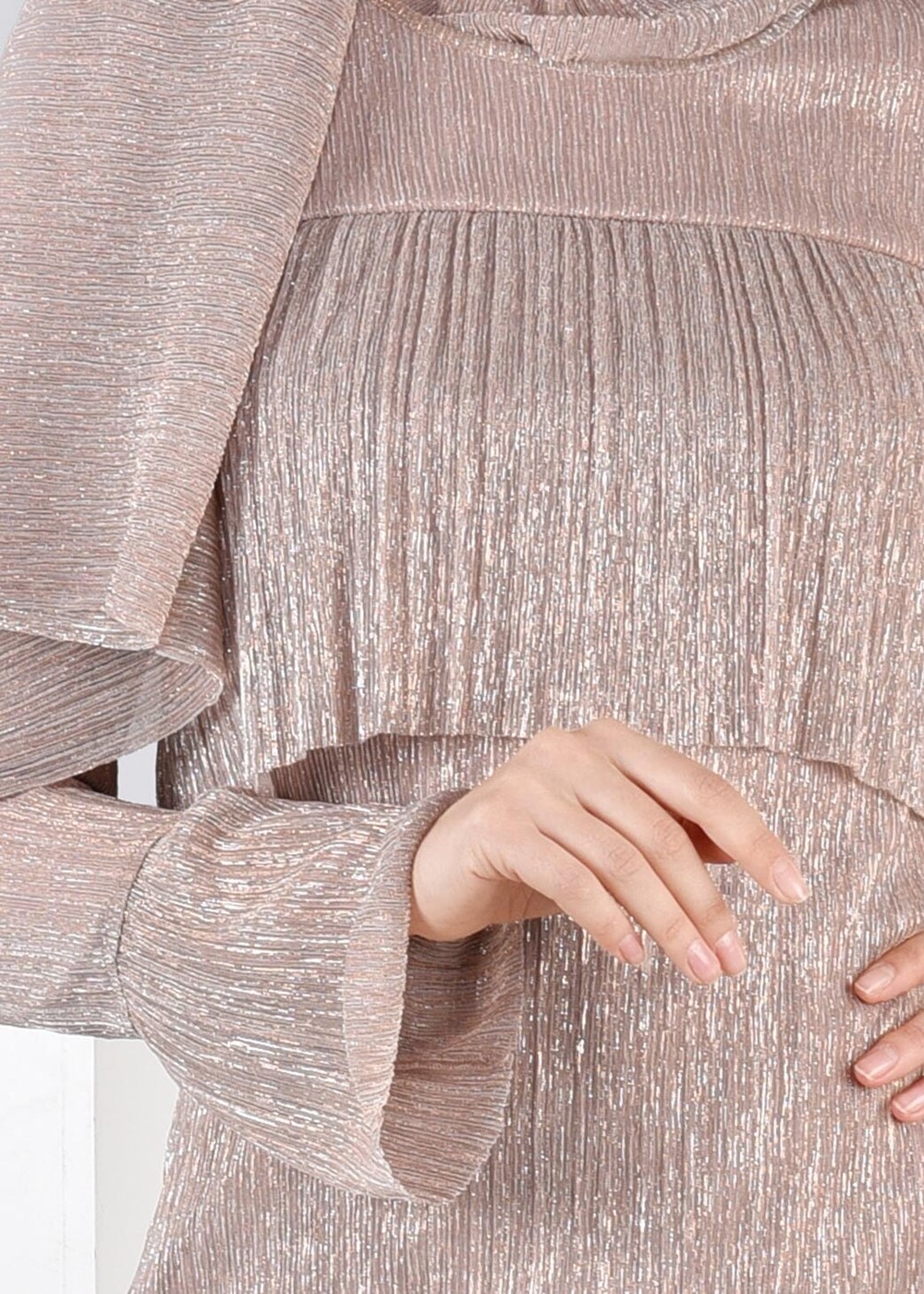 Tesettür giyim PUDRA SİMLİ KUMAŞ VOLANLI BLUZ 4527 