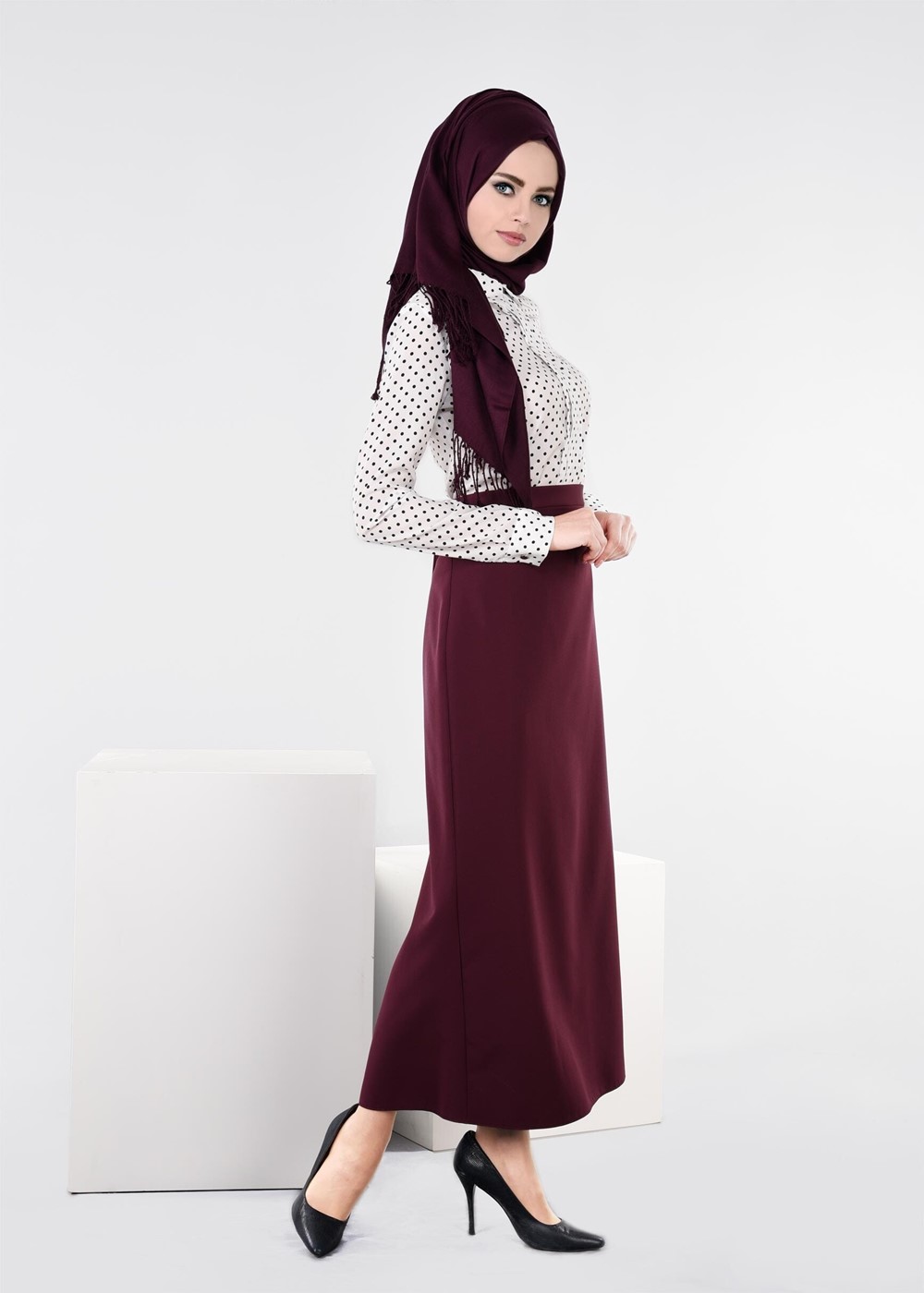 Tesettür giyim KREM PUANTİYELİ BLUZ 4545 