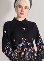 Tesettür giyim SİYAH PİLİSELİ BASKILI BLUZ 5198