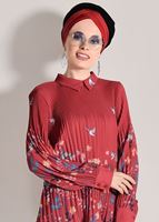 Tesettür giyim KAHVE PİLİSELİ BASKILI BLUZ 5198