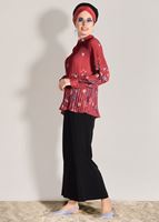 Tesettür giyim KAHVE PİLİSELİ BASKILI BLUZ 5198