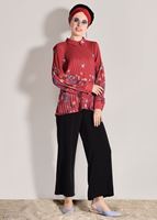 Tesettür giyim KAHVE PİLİSELİ BASKILI BLUZ 5198