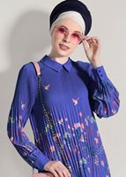 Tesettür giyim LACİVERT PİLİSELİ BASKILI BLUZ 5198