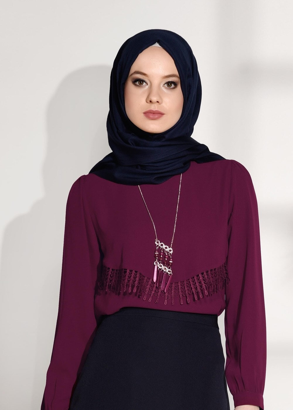 Tesettür giyim MOR DANTEL DETAYLI BLUZ 5207